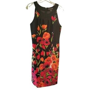 Jessica Howard Black Red & Orange Sleeveless Floral Midi Dress Women Sz 10